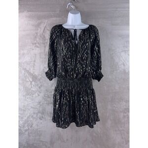 Ramy Brook Ruffle Dress Womens Size Small Metallic Black Geometric Midi